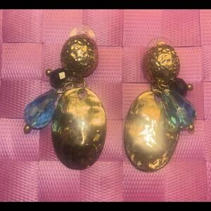 💎New Fashion Jewelry Gold Tone Blue Beads Dangle Earrings